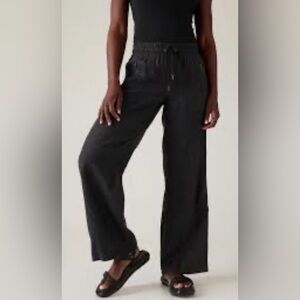 Athleta Cabo Black Linen Wide-Leg Drawstring Pants. EUC. Size 18